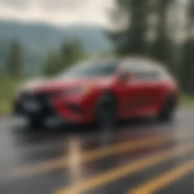 The Camry wagon in motion on a scenic road, illustrating its performance and handling capabilities.