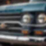 Front view of the Chevy retro truck showcasing its vintage-inspired grille and modern headlights.