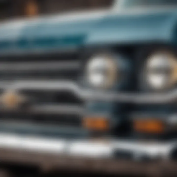 Front view of the Chevy retro truck showcasing its vintage-inspired grille and modern headlights.