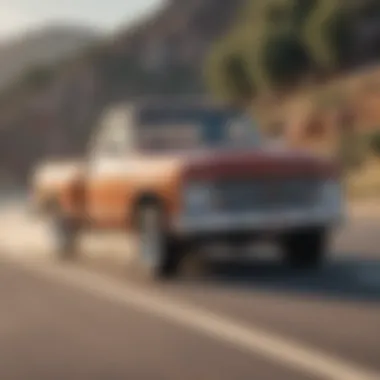 The Chevy retro truck in action on a scenic road, highlighting its robust performance capabilities.