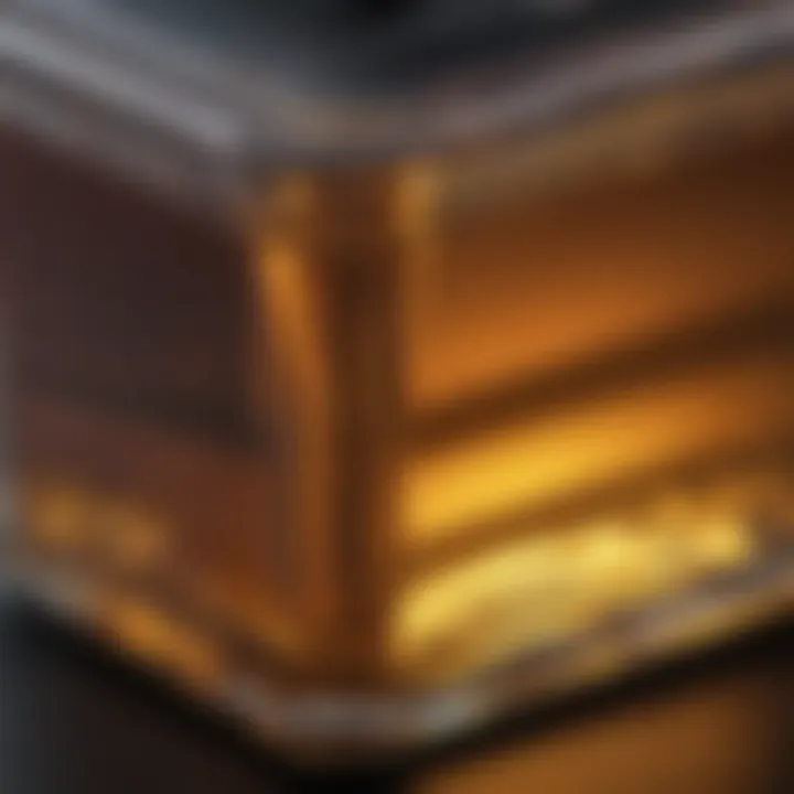 A close-up of synthetic motor oil in a transparent container showcasing its clarity.