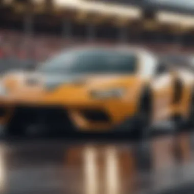 Performance on the Racetrack A dynamic shot of a sports car in motion on a racetrack