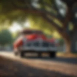 A vintage classic car parked under a tree