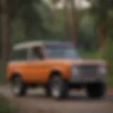 A beautifully restored vintage Ford Bronco showcasing its classic design and vibrant color