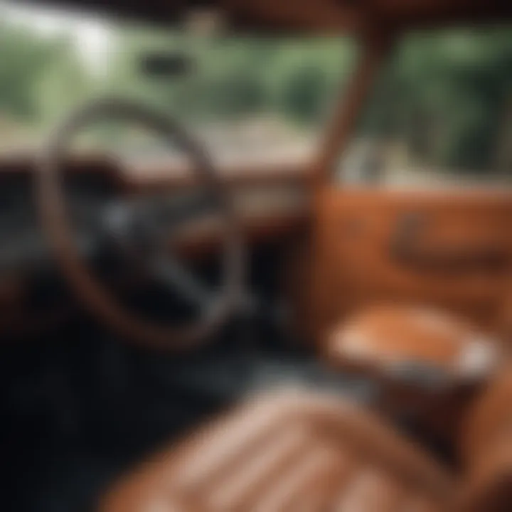 Close-up of a Bronco's interior featuring restored vintage materials and design
