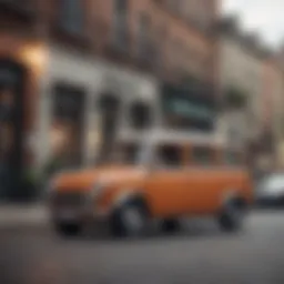 Stylish cute mini van parked in an urban setting