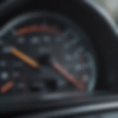 Close-up of a car dashboard indicating mileage and features