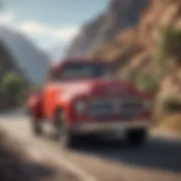 Classic vintage pickup truck parked on a scenic road