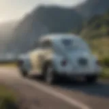 A vintage Volkswagen Beetle parked at a scenic viewpoint, symbolizing timeless automotive design.