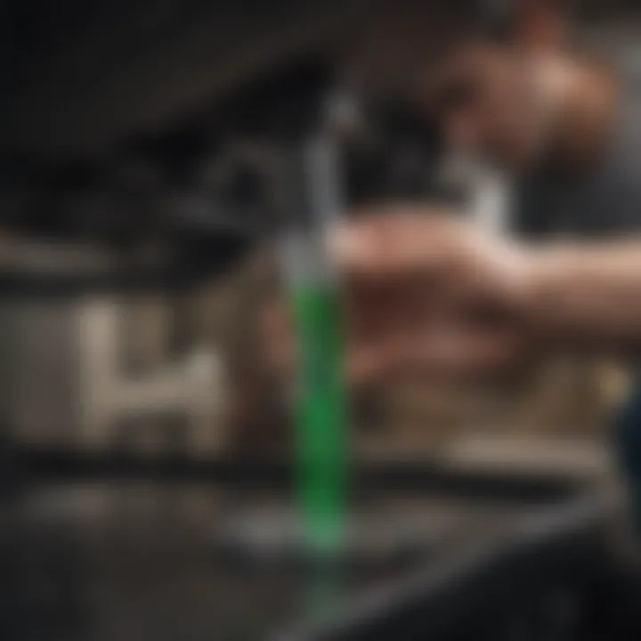 A mechanic pouring fuel injector cleaner into a vehicle's fuel tank