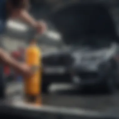 Professional Oil Change Service for High Mileage Cars Mechanic pouring oil into an engine