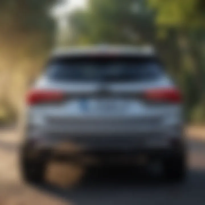 Rear view emphasizing the sporty design and LED taillights of the Hyundai Santa Fe.