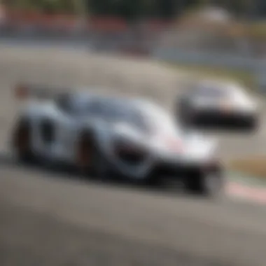 Close-up of high-performance racing cars navigating the iconic Corkscrew turn.