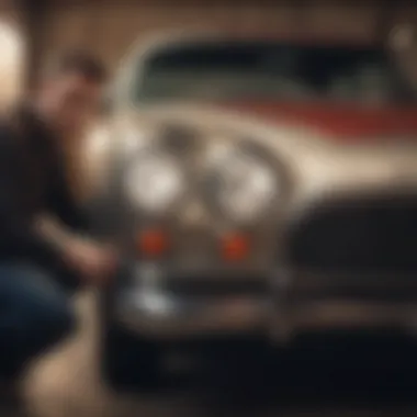 Owner inspecting restored headlight lens on a vehicle