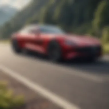 Dynamic driving scene featuring a high-performance hybrid on a scenic road