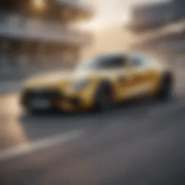 Dynamic action shot of the Mercedes AMG GT on a racetrack