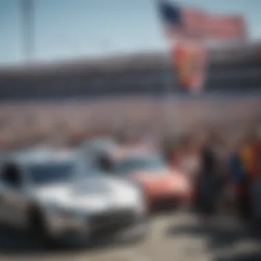 Spectators enjoying the NASCAR event with banners and flags