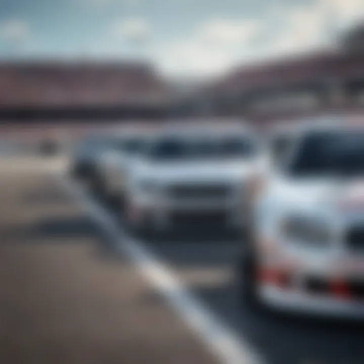 NASCAR race cars lined up on the starting grid