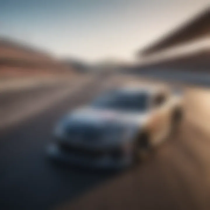 Close-up of a NASCAR vehicle on the track, highlighting its design