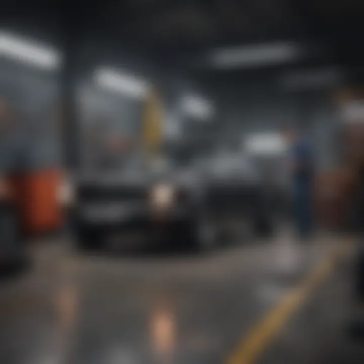 A mechanic inspecting a car in a workshop