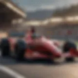 A vibrant formula racing car speeding on the track.