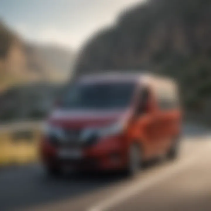 Nissan Travel Van in action on a scenic road, demonstrating its performance capabilities.