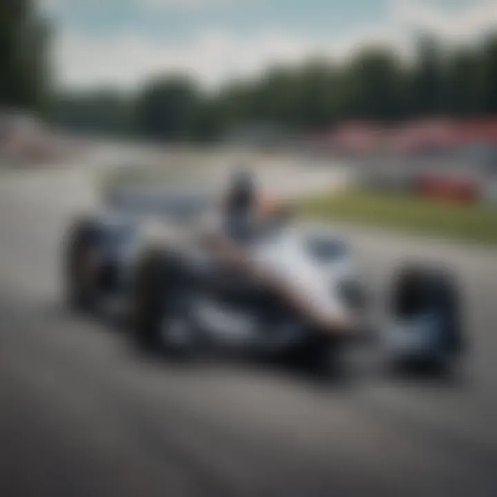 Close-up of a high-performance IndyCar racing down the track