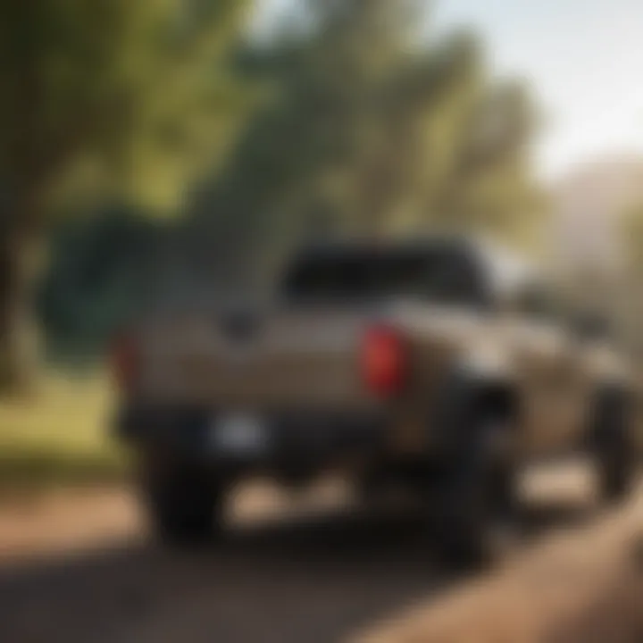 A truck showcasing a tonneau cover in a rugged outdoor setting