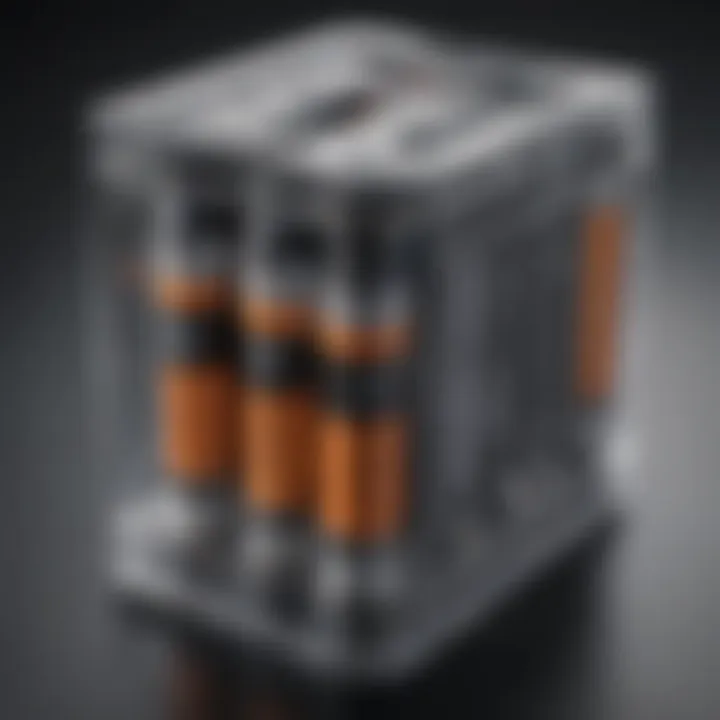 Cutaway view of a solid state battery showcasing its internal structure and technology.