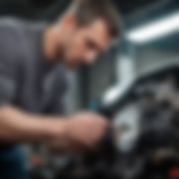 A mechanic inspecting the engine of a car during spring check-up