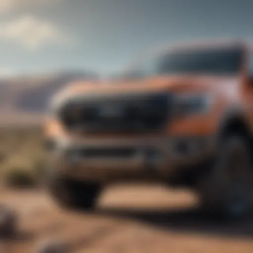 A close-up view showcasing the rugged design of a leading pickup truck.