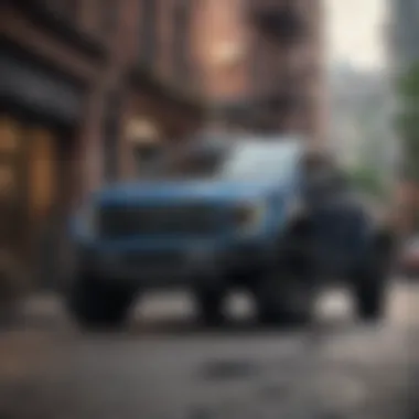 Ford Raptor in Urban Environment Ford Raptor truck parked in an urban setting