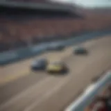 A view of a NASCAR race from the stands, capturing the excitement of the crowd.