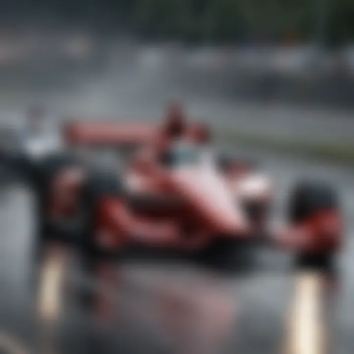 A dynamic shot of an IndyCar in a competitive racing scenario