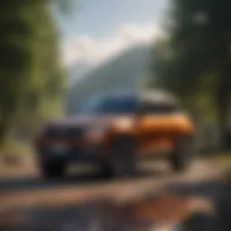 A sleek battery electric SUV parked in a nature setting, showcasing its modern design.