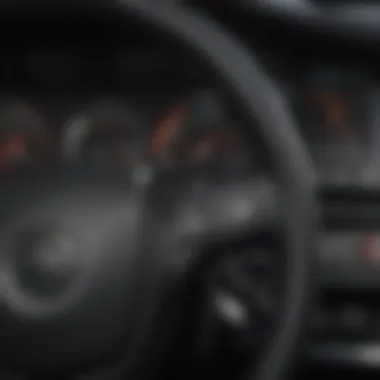 Close-up of textured material on a black steering wheel cover