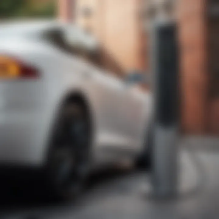 A close-up view of Tesla Model S charging station