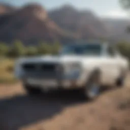 Classic white Mustang parked in a scenic location