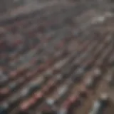 An overview of a Triple A wrecking yard showcasing various dismantled vehicles.