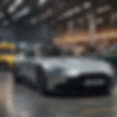 Aston Martin model lineup displayed at an auto show