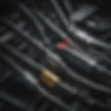 Close-up view of various car radio adapter cables showcasing their connectors and compatibility features.