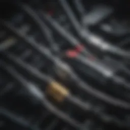 Close-up view of various car radio adapter cables showcasing their connectors and compatibility features.