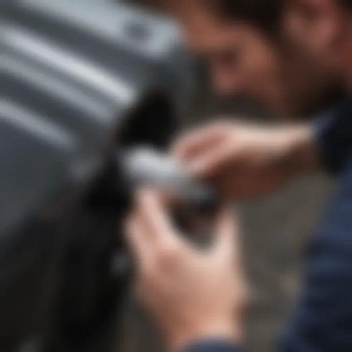 An expert demonstrating the proper installation of a catalytic converter security lock.