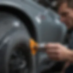 A high-quality dent repair puller in action