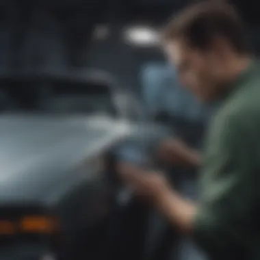 Technician using a digital code reader on a car