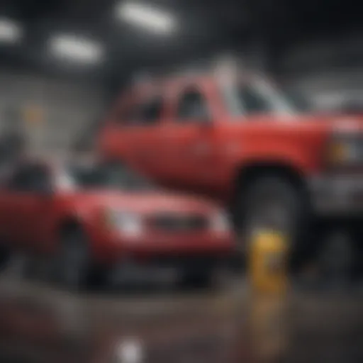 Performing an oil change on a General Motors vehicle, showcasing tools and equipment.