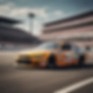 A vibrant NASCAR race in full motion, showcasing the thrill of the sport.