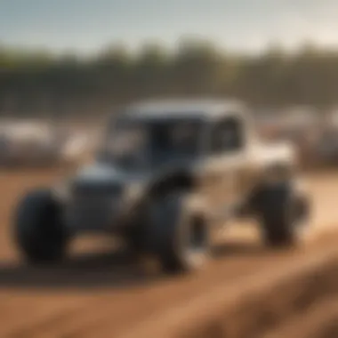 A historic moment depicting the evolution of dirt track racing with vintage cars.