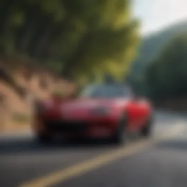 Mazda Miata in motion on a winding road