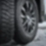 Close-up view of snow tires showcasing tread design